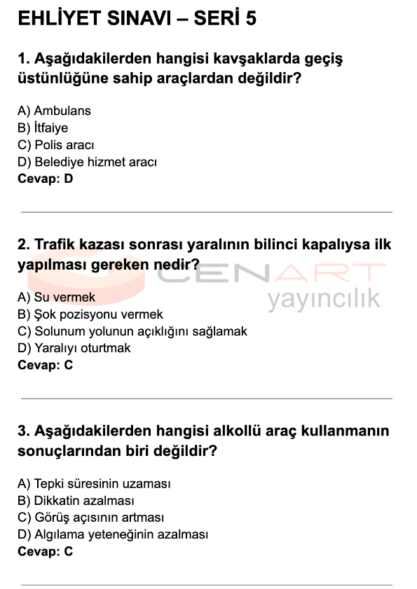 Ehliyet Sınavı - 50 Soru Cevap - 2026 - 005