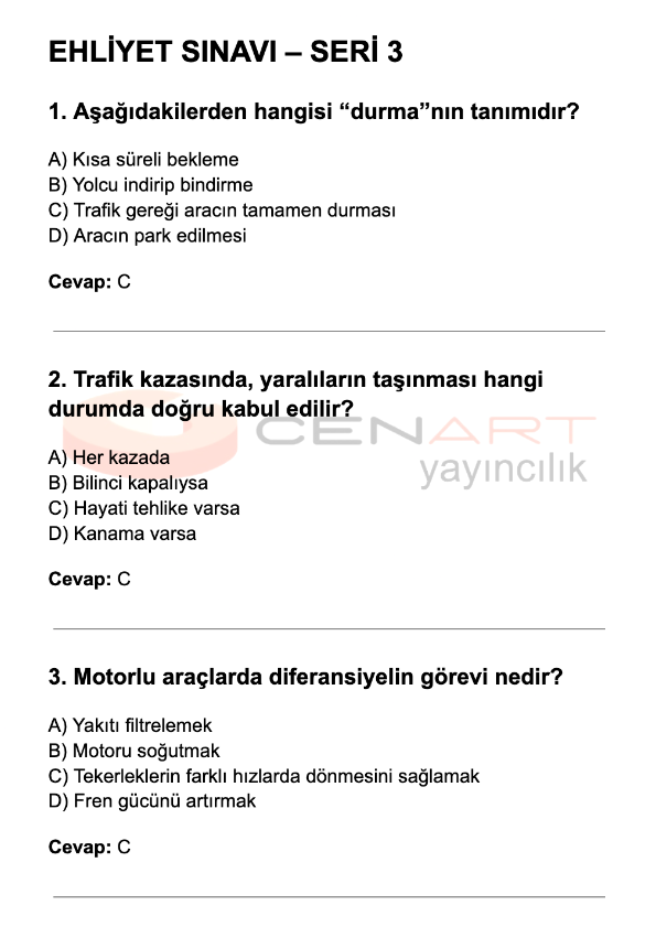 Ehliyet Sınavı - 50 Soru Cevap - 2026 - 003